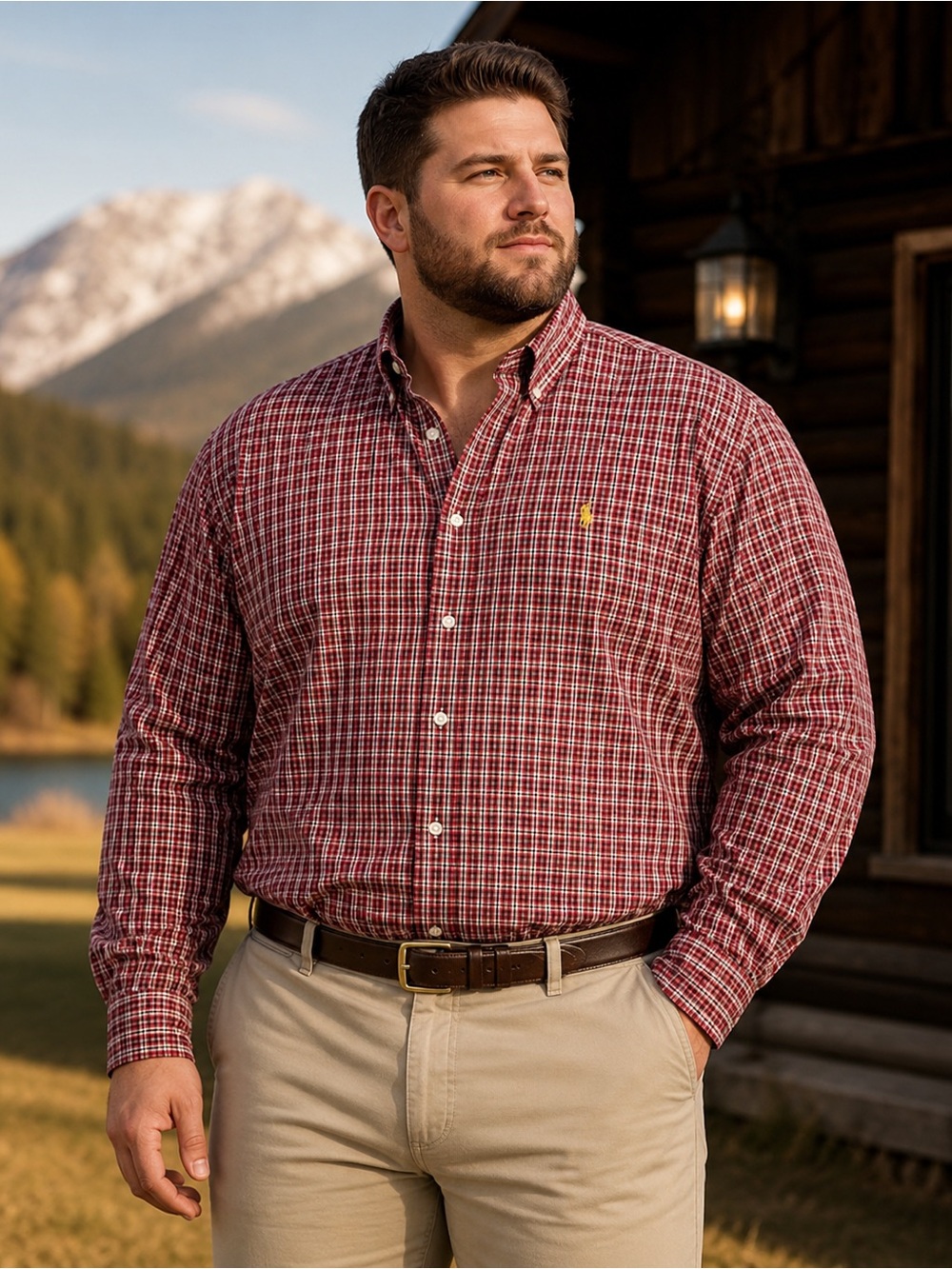 Ralph Lauren Red and White Plaid Casual Button-Down Shirt